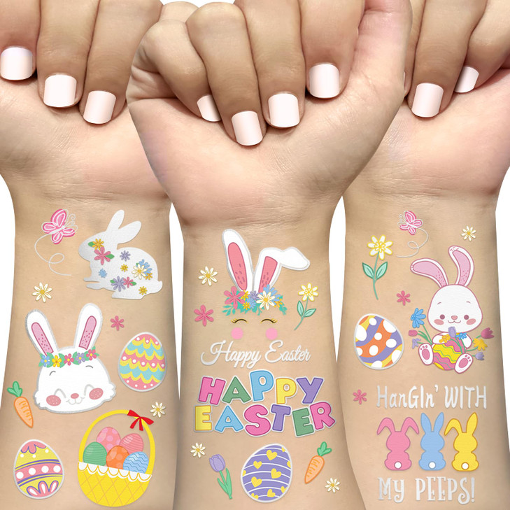 Ovasorve Easter Temporary Tattoos 56 Glitter Styles Easter Bunny Decorations Easter Egg Fillers Easter Basket Stuffers Easter Candy
