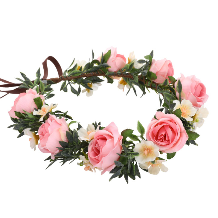Korvishow Fairy Pink Flower Crown Headband Rose Floral Headpiece