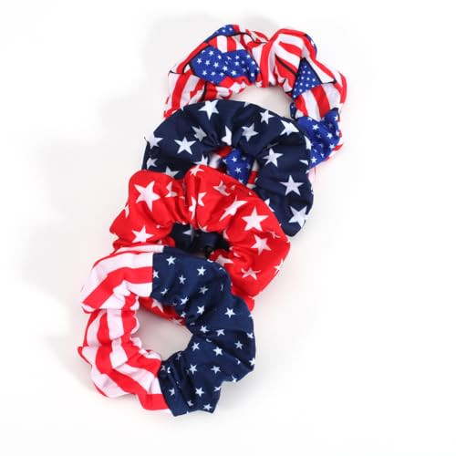 4Pcs Patriotic 4Th Of July Hair Bands American Flag Hair Ties Hair Ropes Independence Day Hair Scrunchies National Day Decorations