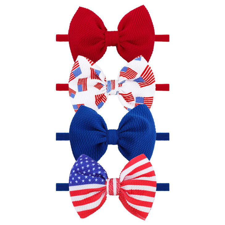 Lanmerry 4Th Of July Baby Headband Set Patriotic Hair Bows And Nylon Headband For Newborns And Toddler Girls 4Pcs Red American Flag Design