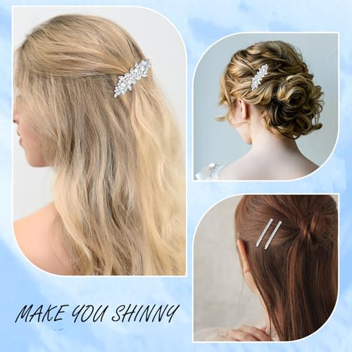 Whavel 4Pcs Silver Rhinestone Hair Clips Bride Barrettes Fancy Wedding Prom Formal Hair Accessories For Women