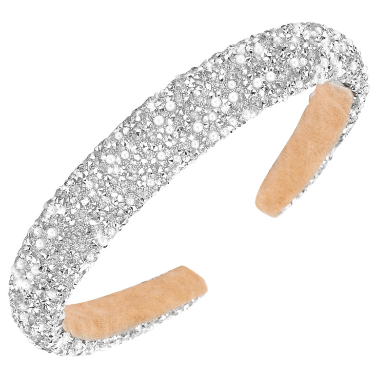 Vovii Rhinestone Padded Crystal Headband Women S Glitter Bling Pearls Jeweled Hair Accessory For Prom White