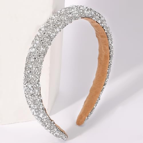 Vovii Rhinestone Padded Crystal Headband Women S Glitter Bling Pearls Jeweled Hair Accessory For Prom White