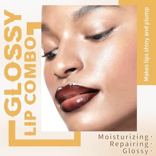 Hosaily Nourishing Lip Gloss And Brown Lip Liner Combo Set High Shine Lip Kit