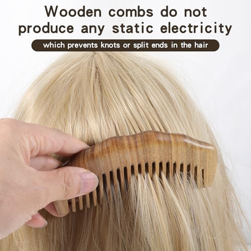 Aozuo Wooden Comb Natural Sandalwood Wide Tooth Combs Handmade Anti Static Wood Comb Wood Massage Comb Prevents Static Styling Detangling