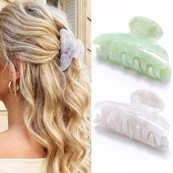 Cakure Acrylic Claw Clip Medium Hair Clips Marble Hair Claws Hair Accessories For Women Pack Of 2