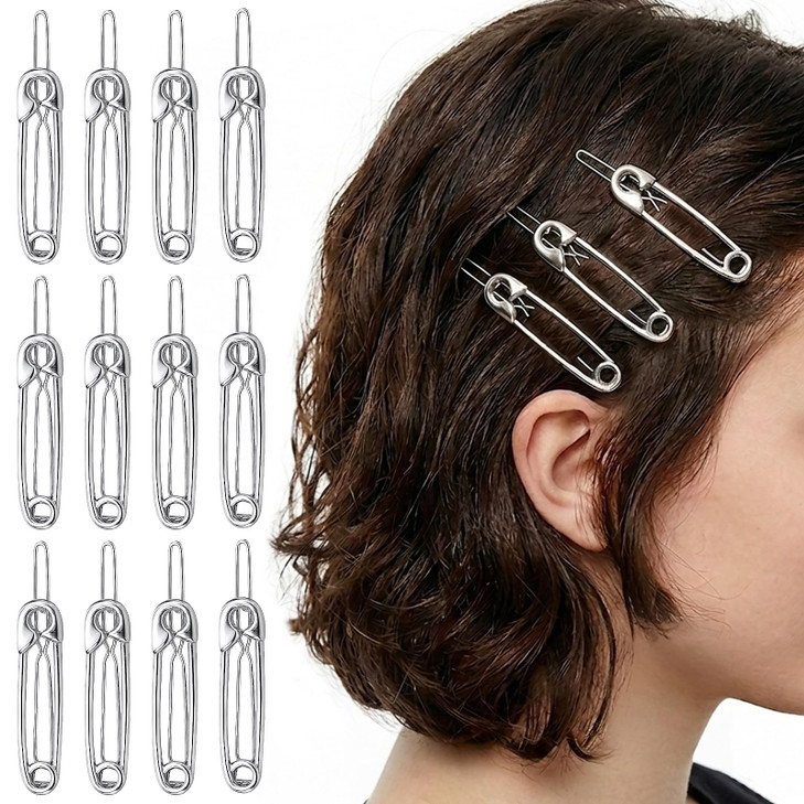 Hfzrzfh 12 Pack Safety Pin Hair Clip 2 Inch Goth Hair Accessories Silver Metal Hair Clips Y2K For Women Alt Punk Grunge Rave Cute Barrettes