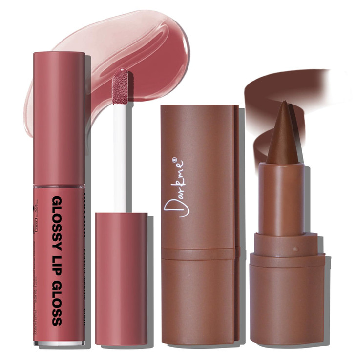 Hosaily Lip Liner Gloss Set Dark Brown Plumping Lip Liner Lip Pencil Moisturizing Lightweight Lip Gloss Lip Combo High Shine Glossy Lip Tint