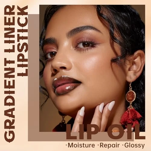 Hosaily Lip Liner Gloss Set Dark Brown Plumping Lip Liner Lip Pencil Moisturizing Lightweight Lip Gloss Lip Combo High Shine Glossy Lip Tint