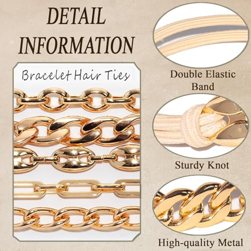 Loqpol 5Pcs Beige Gold Bracelet Hair Ties