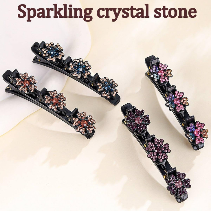 Outyua Sparkling Crystal Stone Braided Hair Clips For Women Rhinestone Braided Duckbill Hairpin 4Pcs