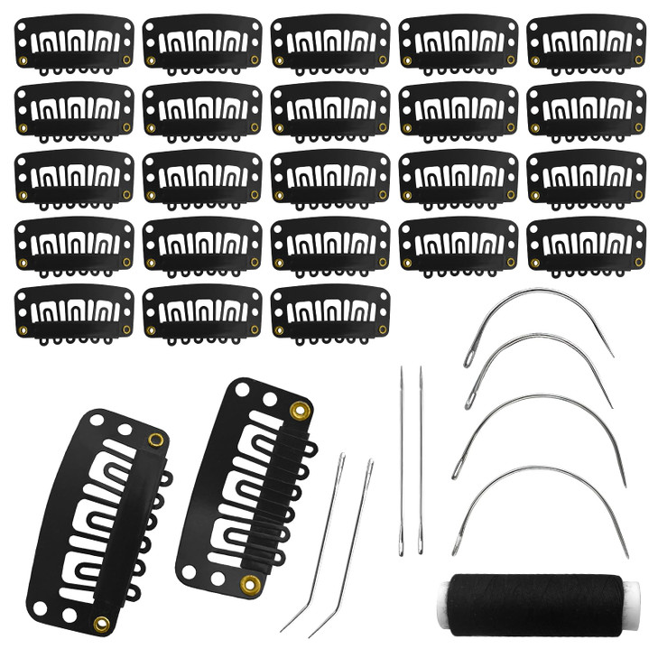 Muiigood 25Pcs 32Mm Hairpieces Snap Clips U Shape Wig Clips For Hair Extensions Making Wig Accessories Set Tools Black