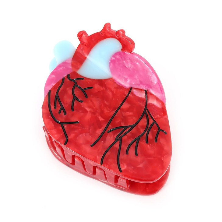 Novelty Anatomical Heart Hair Claw Clip Red And White 1 Piece