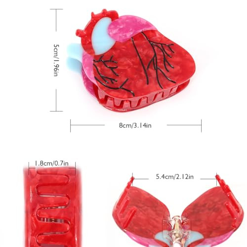 Novelty Anatomical Heart Hair Claw Clip Red And White 1 Piece