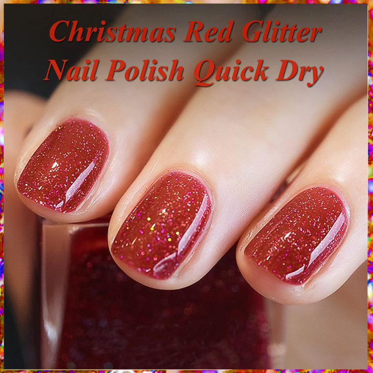 Kahsose Red Glitter Nail Polish Quick Dry Sparkling Red Nail Polish With Rainbow Glitter Long Lasting Easy To Use Perfect For Holidays And