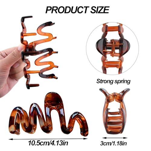 2Pcs Wavy Claw Clip Large Hair Clips For Women Amber Brown Big Claw Clips Tortoise Shell Hair Clip Plastic Waves Hair Claw Clips For Thick