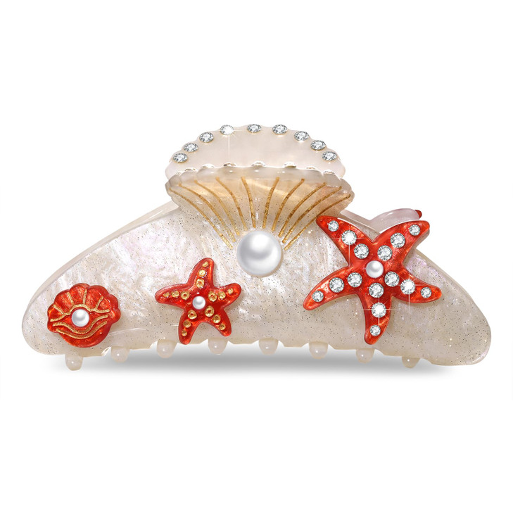 Bvga Sea Animal Hair Claw Clips Marine Life Starfish Seashell Pearl Crystal Claw Clips Cute Large Claw Hair Clips Beach Stylish Hair