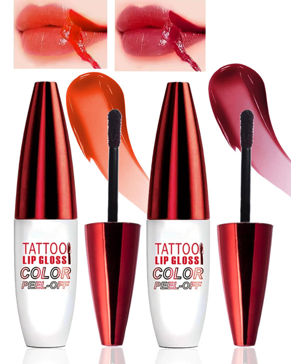 2 Pcs Red Nude Pink Peel Off Lip Stain Matte Peel Off Lip Gloss Long Lasting Lip Liner Stain Peel Off Lip Tint Waterproof Lip Liner Stain