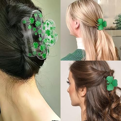 2Pcs Green Shamrock Hair Claw Clips St. Patrick S Day Hair Accessories For Women Girls Irish Flag Lucky Clover Hair Jaw Barrettes Holiday