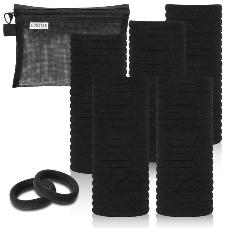 Black Hair Ties 100 Pack Nylon Elastic Bands For Women Seamless Damage Free Ponytail Holders Thick Hair Accessories. Black