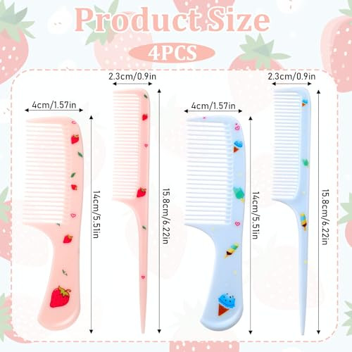4 Pcs Girls Boys Hair Brush Kids Hairs Brushes Set Fashion Kids Hair Brushes Plastic Fine Tooth Rat Tail Combs For Girls Curly Straight Long