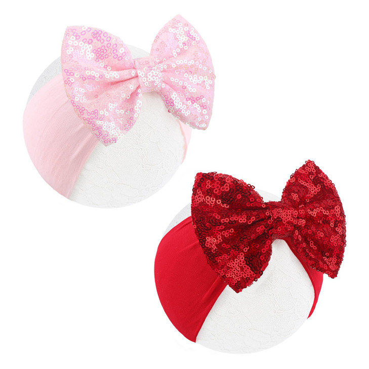 Lanmerry Valentines Day Pink Bows For Girls Sequins Large Bows Red Headband Toddler Glitter Hair Bow Hair Accessories Pink Headband Bows