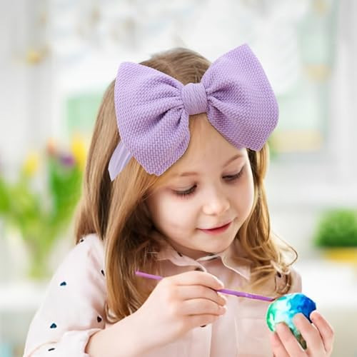 Yanjie Easter Headbands Bow Purple Pink Egg Carrots Printed Nylon Hairbands Cheer Bows Big Easter Hair Accessories Infant Easter Gifts