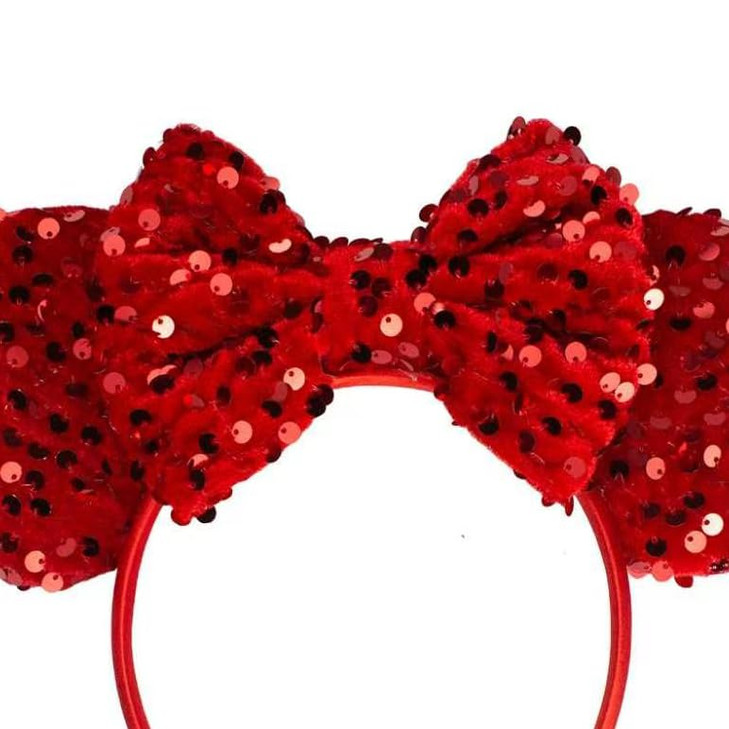 Batsysm Red Mouse Ear Hair Bow Headband With Full Sequins Glittering Shiny Party Christmas Headwear For Women Girls