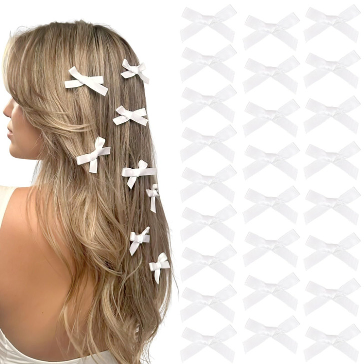 Ayesha 25Pcs White Bow Clip Tiny Hair Bow Cute Hair Accessory For Girls