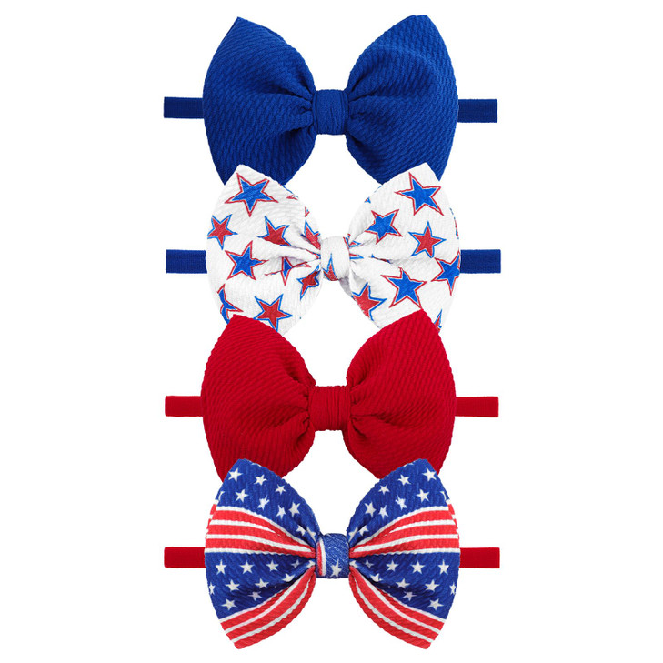 Yanjie 4.5 4Pcs 4Th Of July Baby Girl Bows Blue American Patriotic Headband Baby Red Hair Accessories Newborn Bows Toddler Girls Headband