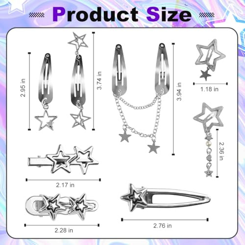 10 Pcs Silver Hair Clips Metal Star Barrettes 8 Shapes Hairpin Barrettes Goth Hair Pins Set Punk 2000S Hair Accessories For Women And Girls