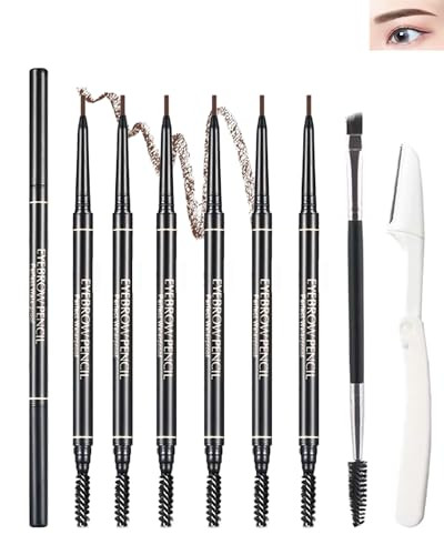 6 Pcs Waterproof Eyebrow Pencil Dark Brown Set Ultra Fine Professional Eyebrow Retractable Pencil Long Lasting Tinted Micro Brow Pen Defines