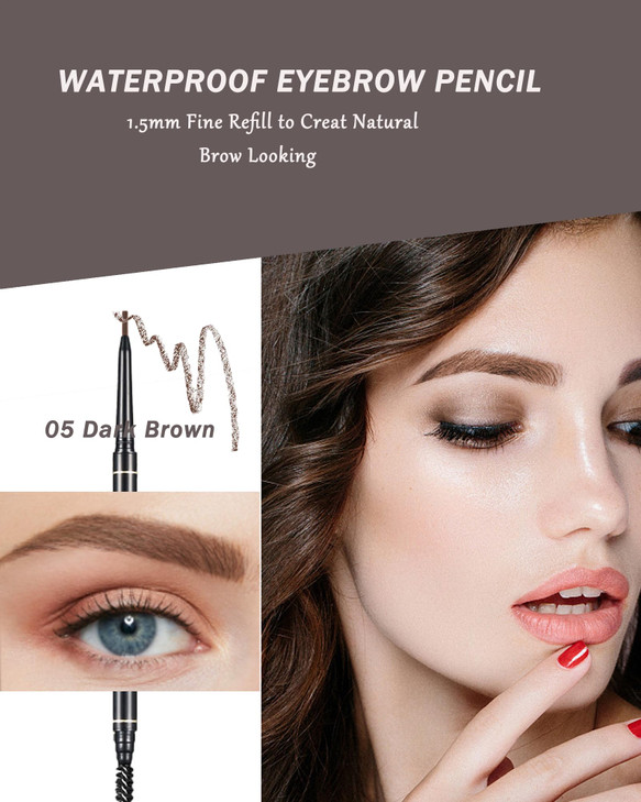6 Pcs Waterproof Eyebrow Pencil Dark Brown Set Ultra Fine Professional Eyebrow Retractable Pencil Long Lasting Tinted Micro Brow Pen Defines