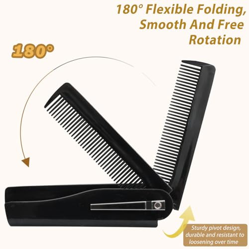Black Folding Comb For Hair And Beard Grooming Portable Pocket Comb For Men And Women