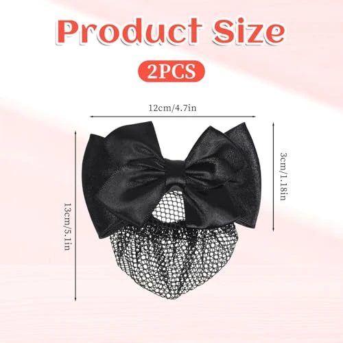 2 Pieces Hair Snood Net Women S Bun Cover Hairnet Satin Bow Barrette French Clips Ribbon Flower Hair Accessories For Stewardess Banks Hotels