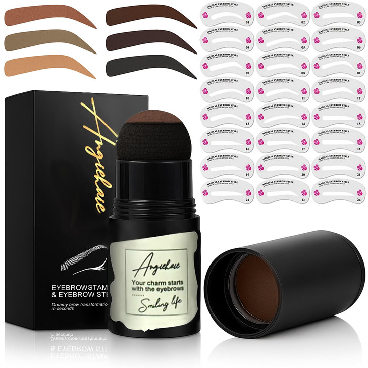 Eyebrow Stamp With 24 Reusable Stencils Waterproof And Smudge Proof Eyebrow Stencils Shaping Set For Defined Brows Brow Stamp Kit For Women