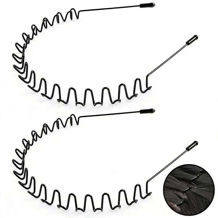 Kelubatu Metal Headband For Men Zig Zag Wire Hair Band Non Slip 2 Pcs