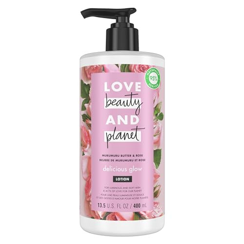 Love Beauty and Planet Delicious Glow Body Lotion Murumuru Butter & Rose for Soft, Glowing Skin Natural Ingredients, Plant-Based Moisturizers, Vegan,