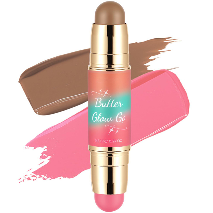 Dual Ended Blush And Bronzer Stick 2 In 1 Creamy Face Cheeks Contour Makeup Smooth Hydrating Formula Buildable Color For Natural Radiant