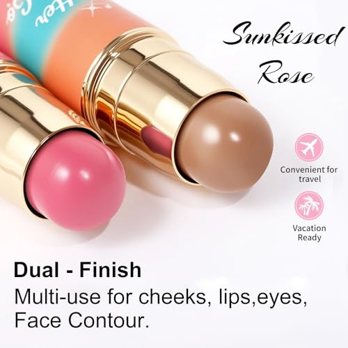 Dual Ended Blush And Bronzer Stick 2 In 1 Creamy Face Cheeks Contour Makeup Smooth Hydrating Formula Buildable Color For Natural Radiant