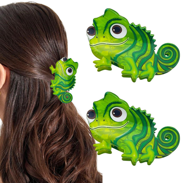 2 Pack Green Lizard Hair Claw Clips Cute Dinosaur Acetate Hair Barrette Accessories For Women Girls