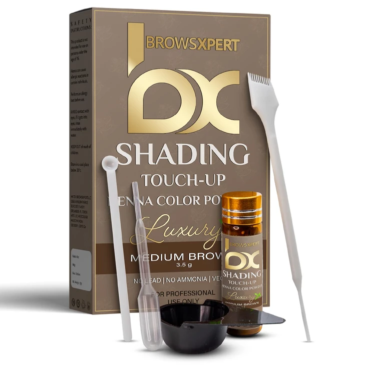 Browsxpert Professional Shading Touch Up Kit Herbal Henna Color Powder With Mixing Dish Stir And Brush Plus Follow Instructions 3.5G Medium