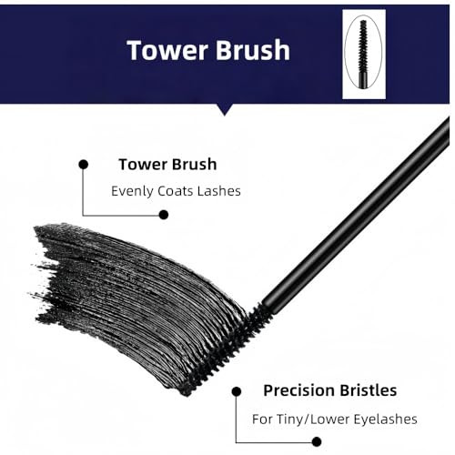 Waterproof Mascara With Tower Brush Black Mascara For Tiny Lower Eyelashes Smudge Proof Long Lasting Thickening Lashes No Clumping