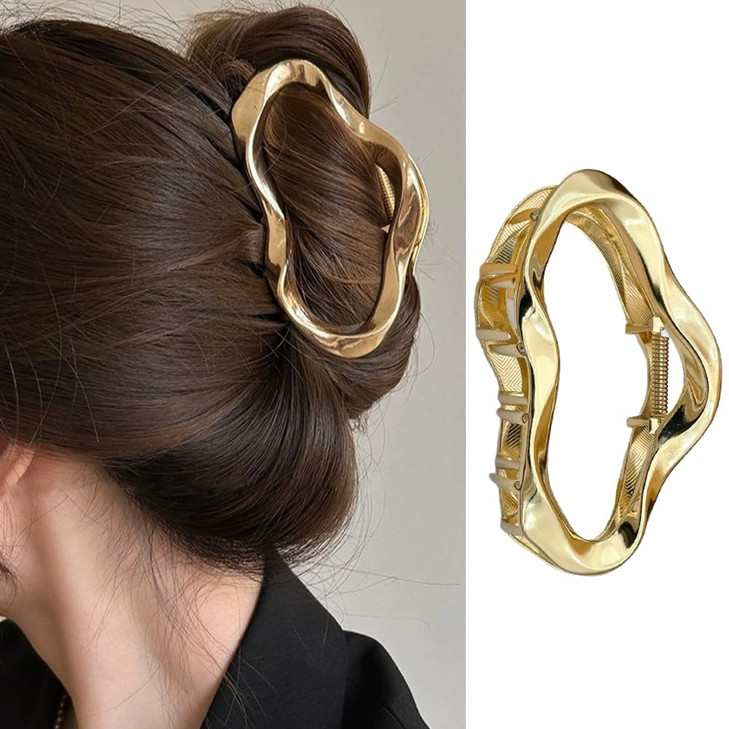 1Pcs Metal Gold Hair Claw Clips 4.3Inches Large Hair Clips For Thick Or Thin Hair Fashion Hair Accessories Strong Hold Hair Jaw Clips Hollow