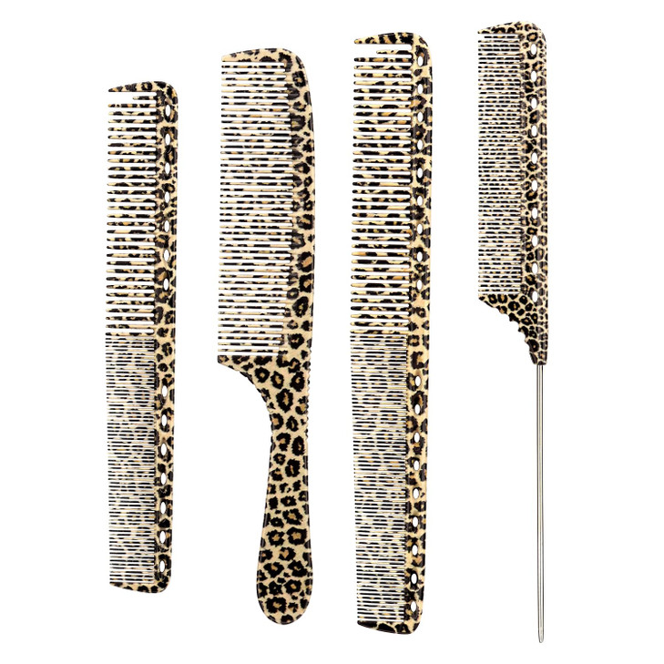 4Pcs Set Leopard Print Professional Hair Styling Comb Durable Abs Plastic Ideal For All Hair Types Perfect For Salon And Home Use