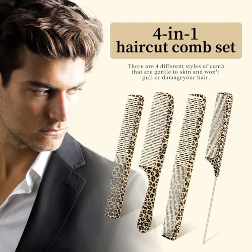 4Pcs Set Leopard Print Professional Hair Styling Comb Durable Abs Plastic Ideal For All Hair Types Perfect For Salon And Home Use