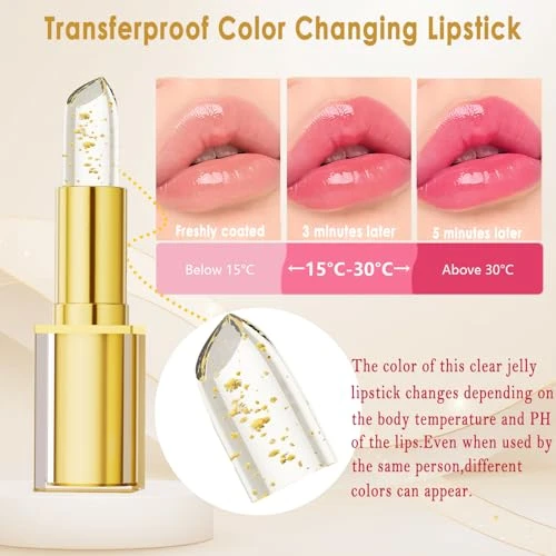 Xiuxixu Transferproof Color Changing Lipstick Crystal Jelly Lipstick Temperature Color Change Lip Gloss Gold Foil Ph Lipsticks Color