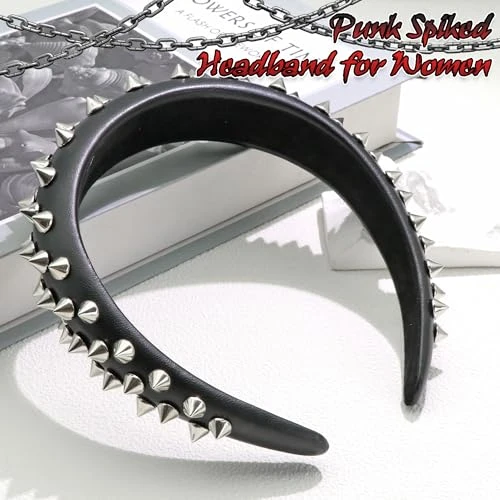 Zuyasez Black Spike Headband Punk Leather Studded Hair Band