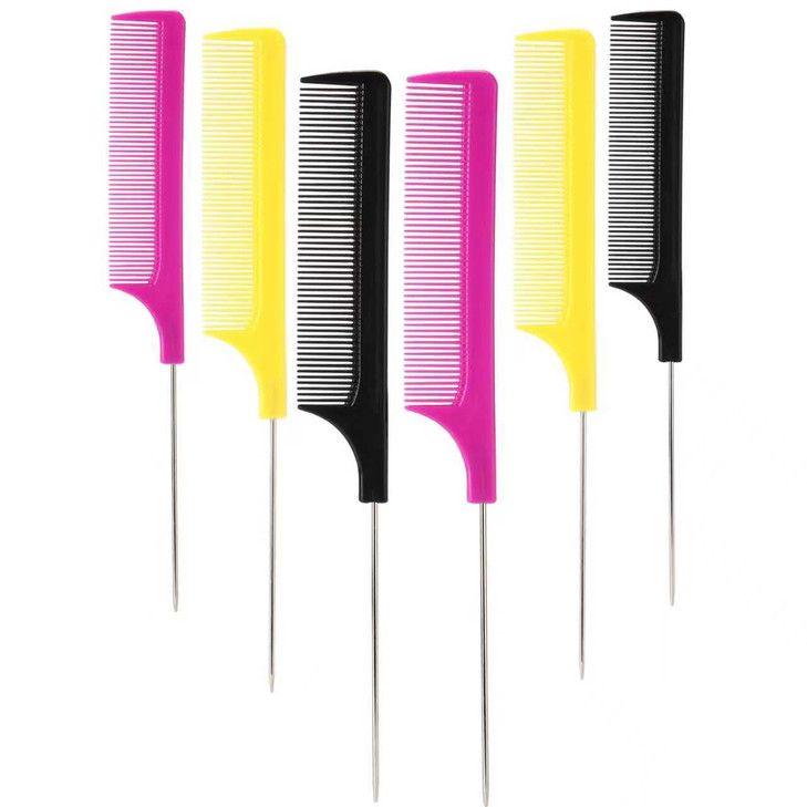 Rat Tail Combs Set 6 Pcs Professional Teasing Comb With Metal Pick Styling Parting Braiding Salon Cutting Barber Hair Stylists Curly All
