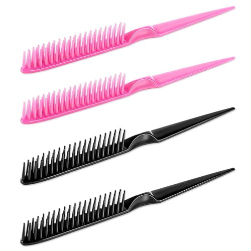 3 Row Hair Comb Set 4Pcs Rat Tail Styling Comb Black And Pink Hair Styling Brush Unbraider Combs For Women Men Detangling And Sectioning